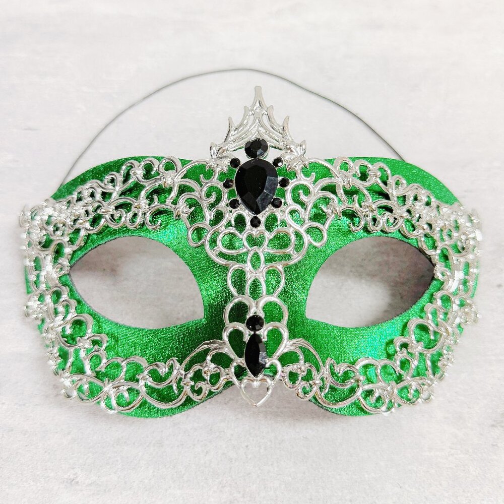 Silver green mask, Masquerade mask, Cosplay mask, ball party mask, Prom mask
